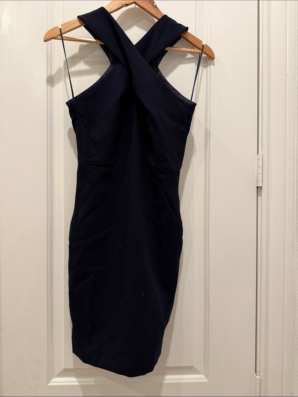 Cross Halter Mini Black Sheath Dress